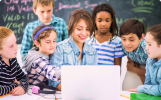 Teacher with students